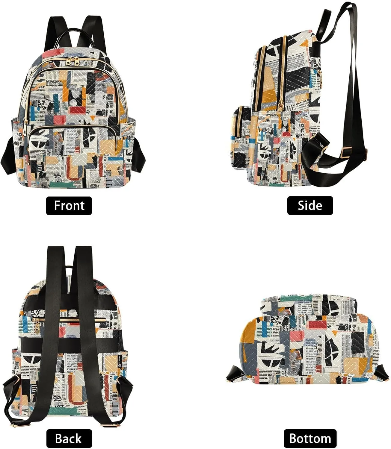 ALAZA News Papers Small Backpack Purse for Women Travel Bag Lightweight Shoulder Bag Fashion Daypack