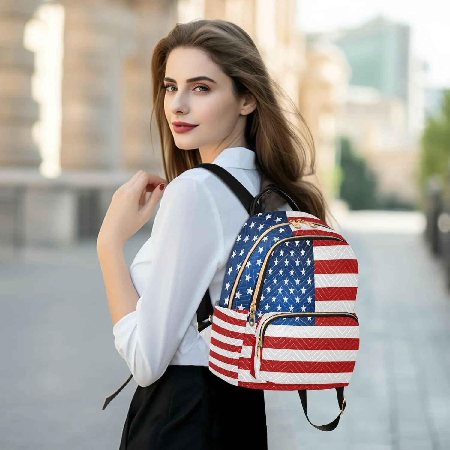 ALAZA US American Flag Independence Day Small Backpack Purse for Women Travel Bag Lightweight Shoulder Bag Fashion Daypack