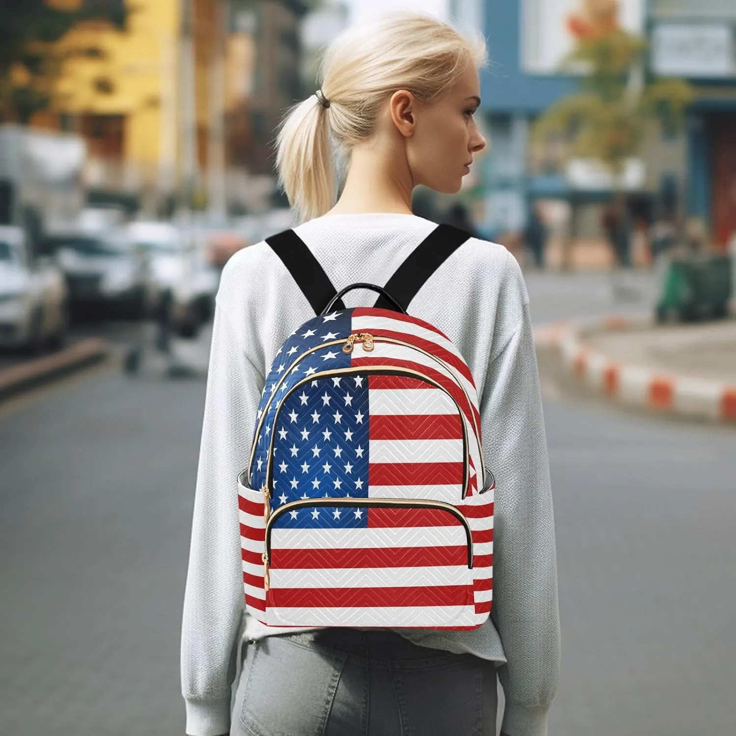 ALAZA US American Flag Independence Day Small Backpack Purse for Women Travel Bag Lightweight Shoulder Bag Fashion Daypack