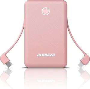 Alongza Small Portable Charger 6000mAh Power Bank with Built in Cables Ultra Slim Battery Pack Lightweight Cluch Phone Charger External Battery Charger for Cell Phones