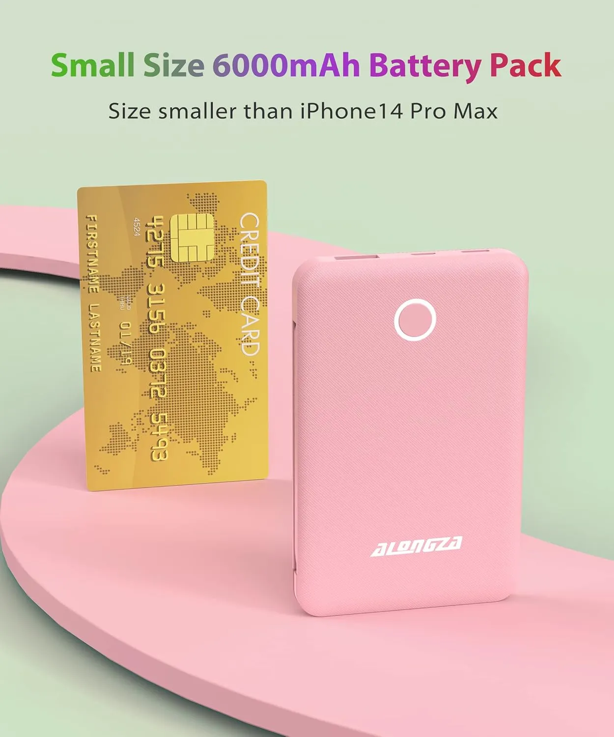 Alongza Small Portable Charger 6000mAh Power Bank with Built in Cables Ultra Slim Battery Pack Lightweight Cluch Phone Charger External Battery Charger for Cell Phones