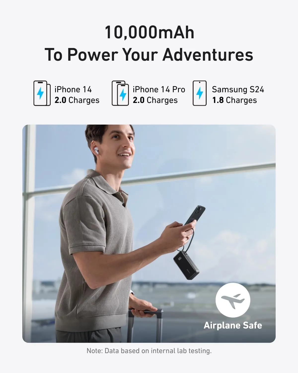 ANKER Nano 3-in-1 Power Bank, Foldable AC Plug, 10,000mAh, 30W Two-Way Fast Charging, Built-in Lightning Cable (Not for iPhone 16/15 Series), Compatible with iPhone 14 Series, AirPods, and More