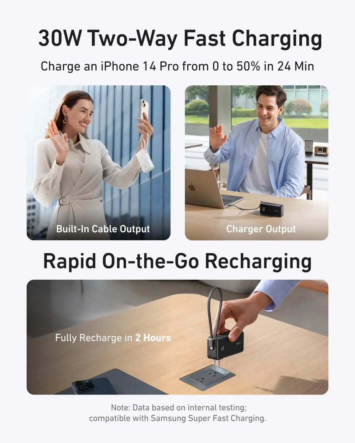 ANKER Nano 3-in-1 Power Bank, Foldable AC Plug, 10,000mAh, 30W Two-Way Fast Charging, Built-in Lightning Cable (Not for iPhone 16/15 Series), Compatible with iPhone 14 Series, AirPods, and More