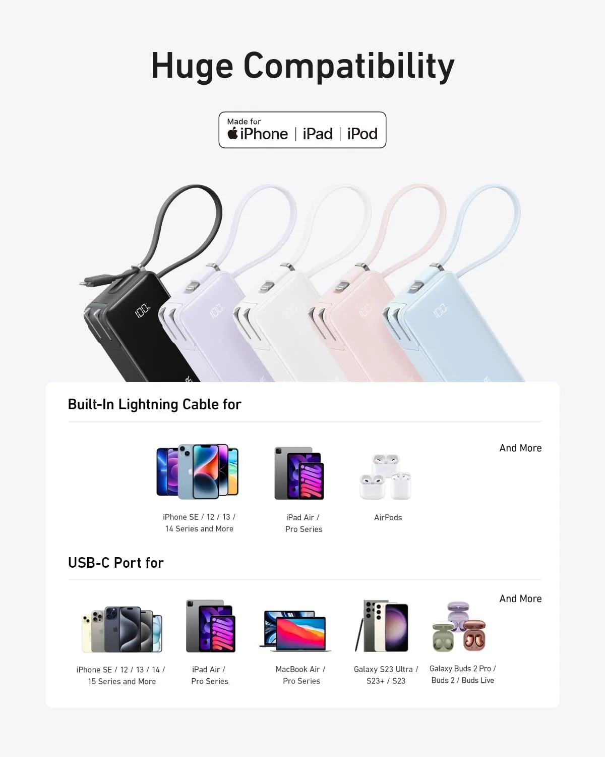 ANKER Nano 3-in-1 Power Bank, Foldable AC Plug, 10,000mAh, 30W Two-Way Fast Charging, Built-in Lightning Cable (Not for iPhone 16/15 Series), Compatible with iPhone 14 Series, AirPods, and More