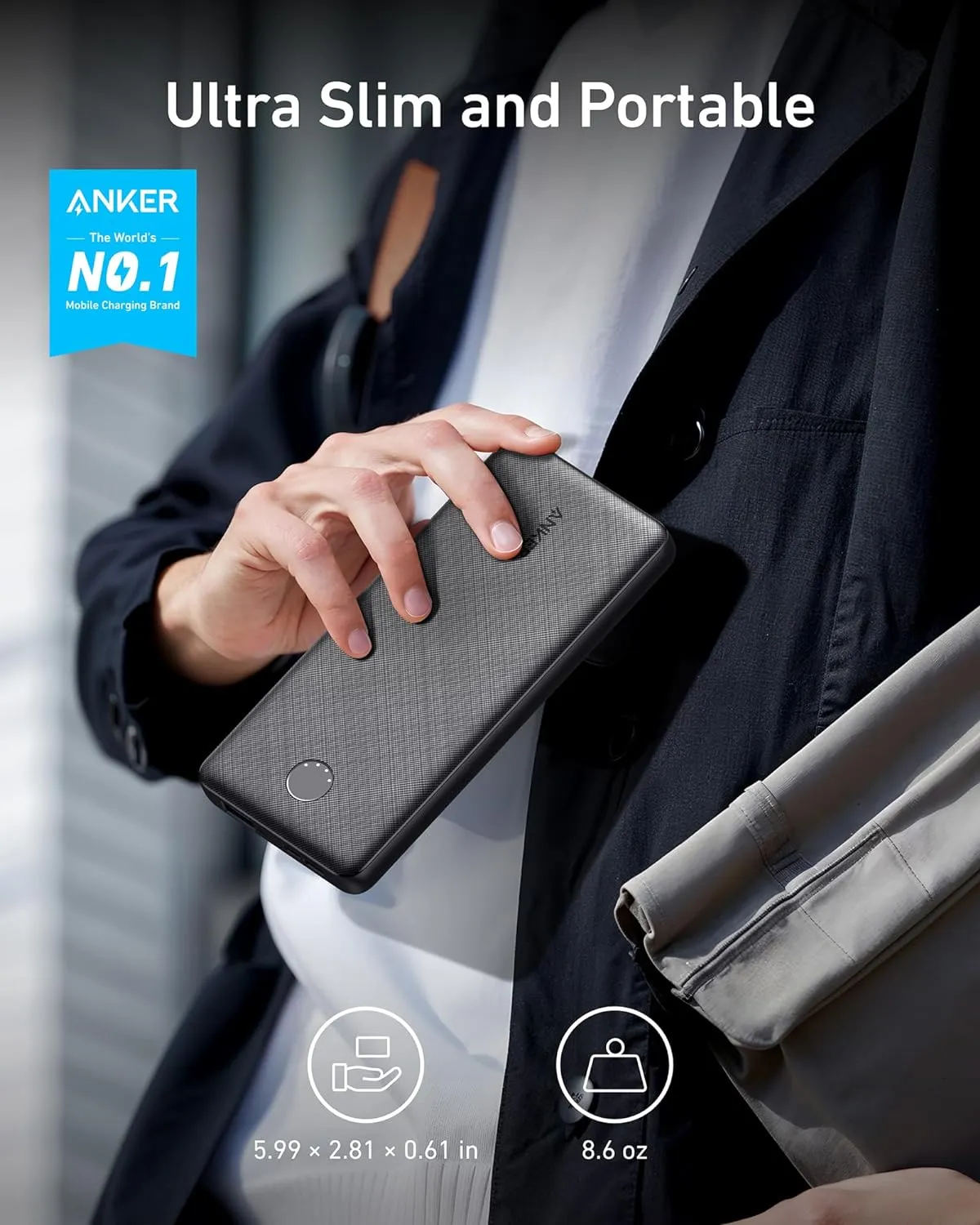 Anker Power Bank(PowerCore 10K),Compact Travel-Ready 10,000mAh Battery Pack with PowerIQ Charging Technology,5V/3A High-Speed Charging for iPhone,iPad,and More (USB-C Input and Output（Black），1pack)