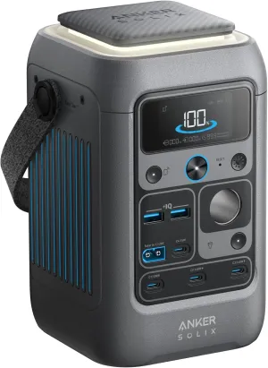 Anker SOLIX C300 DC Power Bank Station, Outdoor 288Wh (90,000mAh), Portable Power Station for Multiple Devices, LiFePO4 Battery, 300W Solar Generator, for Camping, Traveling, and Emergencies (Renewed)