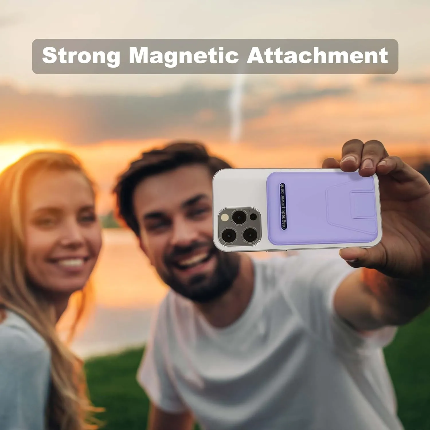 AOGUERBE Magnetic Power Bank, 10000mAh Foldable Wireless Portable Charger with USB-C Cable LED Display for iPhone 15/14/13/12 Pro/Pro Max/Plus/Mini (Violet)