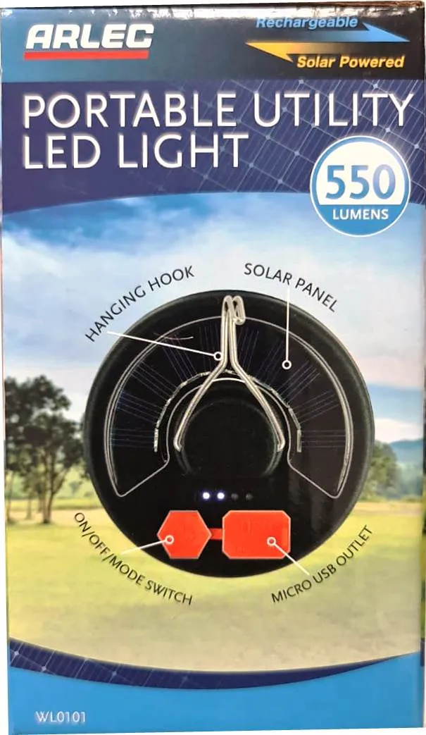 Arlec 550 Lumen Portable Solar Utility LED Light with USB Power Bank Function