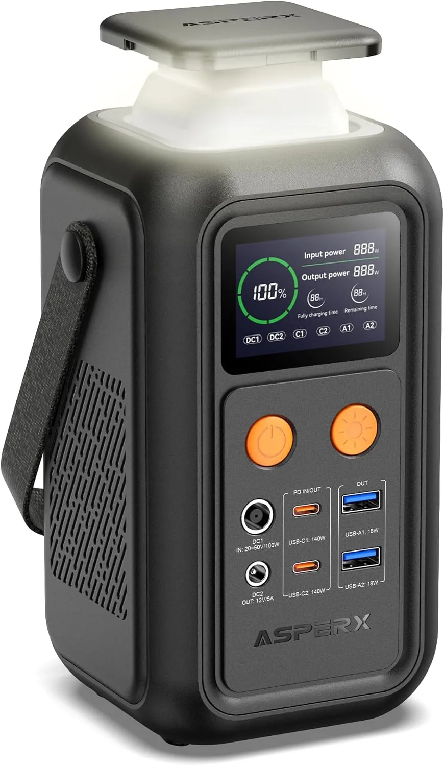 AsperX Portable Power Station, 192Wh LiFePO4 Battery with 200W Output, Dual 140W PD3.1 Fast Charging, Smart Display, 60,000mAh DC Laptop Power Bank Station for Outdoor Travel, Camping, Home, Emergency