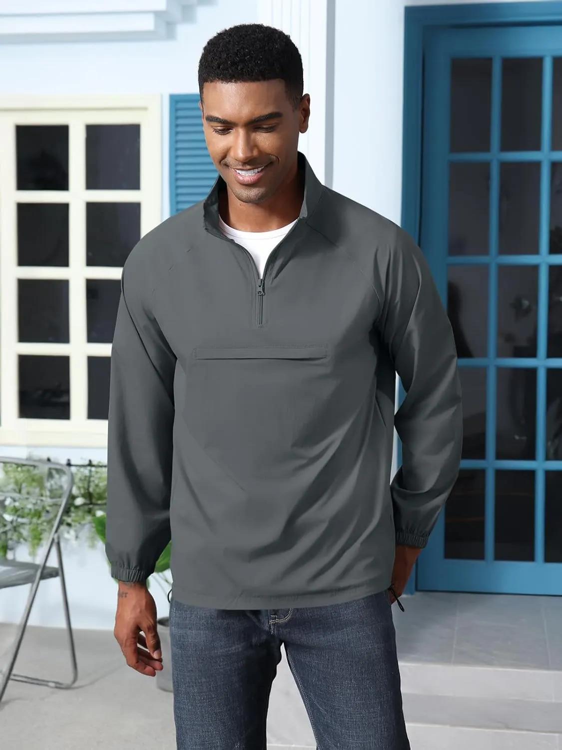Aulemen Men's Casual Quarter Zip Pullover-Athletic Lightweight Jackets Hiking Golf for Men Mock Neck with Pockets