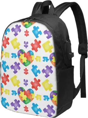 Autism Awareness Lightweight Laptop Backpack With Usb Port - Travel Bag And Office Bag, Suitable For Office And Travel