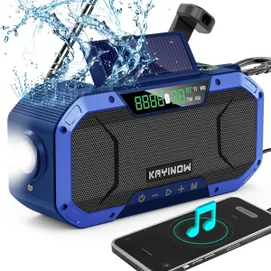 Auto Scan Emergency Weather Radio with Bluetooth Speaker NOAA FM AM,5000mAh Phong Power Bank with USB-C/Hank Crank/Solar,Flashlight,MicroSD Playback,SOS Alarm for Indoor/Outdoor Emergencies Survival