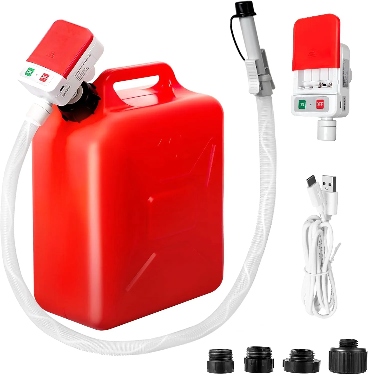 Automatic Fuel Transfer Pump with Auto-Stop, 51'' Extra Long Hose, 3.2 Gallon per Min, Battery or USB Powered, 4 Can Adapters, Fast and Safe Portable Gas Can Pump for Oil, Diesel,Gasoline.