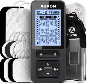 AUVON 24 Modes Dual Channel TENS Unit Muscle Stimulator with 2X Battery Life, Rechargeable TENS Machine for Pain Relief, Belt Clip, Continuous Time Setting, Portable Bag, Cable Ties, 10 Electrode Pads