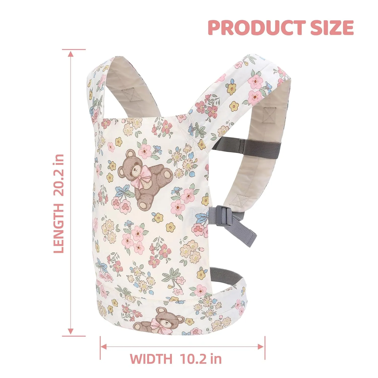 Baby Doll Carrier Front and Back Baby Doll Accessories Backpack Kid Toddlers Play Toy Baby Carriers for Babydoll Pretend with Adjustable Straps for Little Girls (Bear)