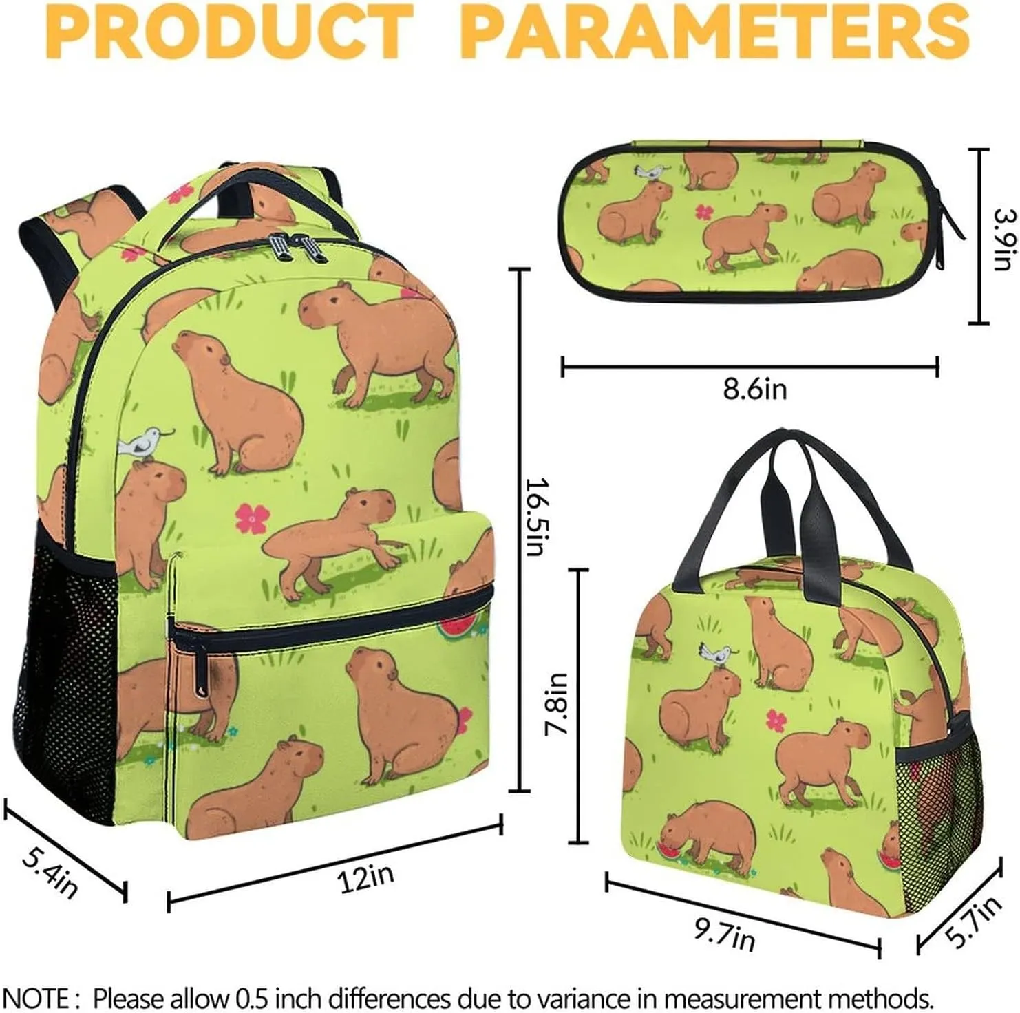 Backpack with Lunch Box and Pencil Case, Set of 3 Cute Bookbag for Girls Boys, Lightweight Large Capacity School Bag