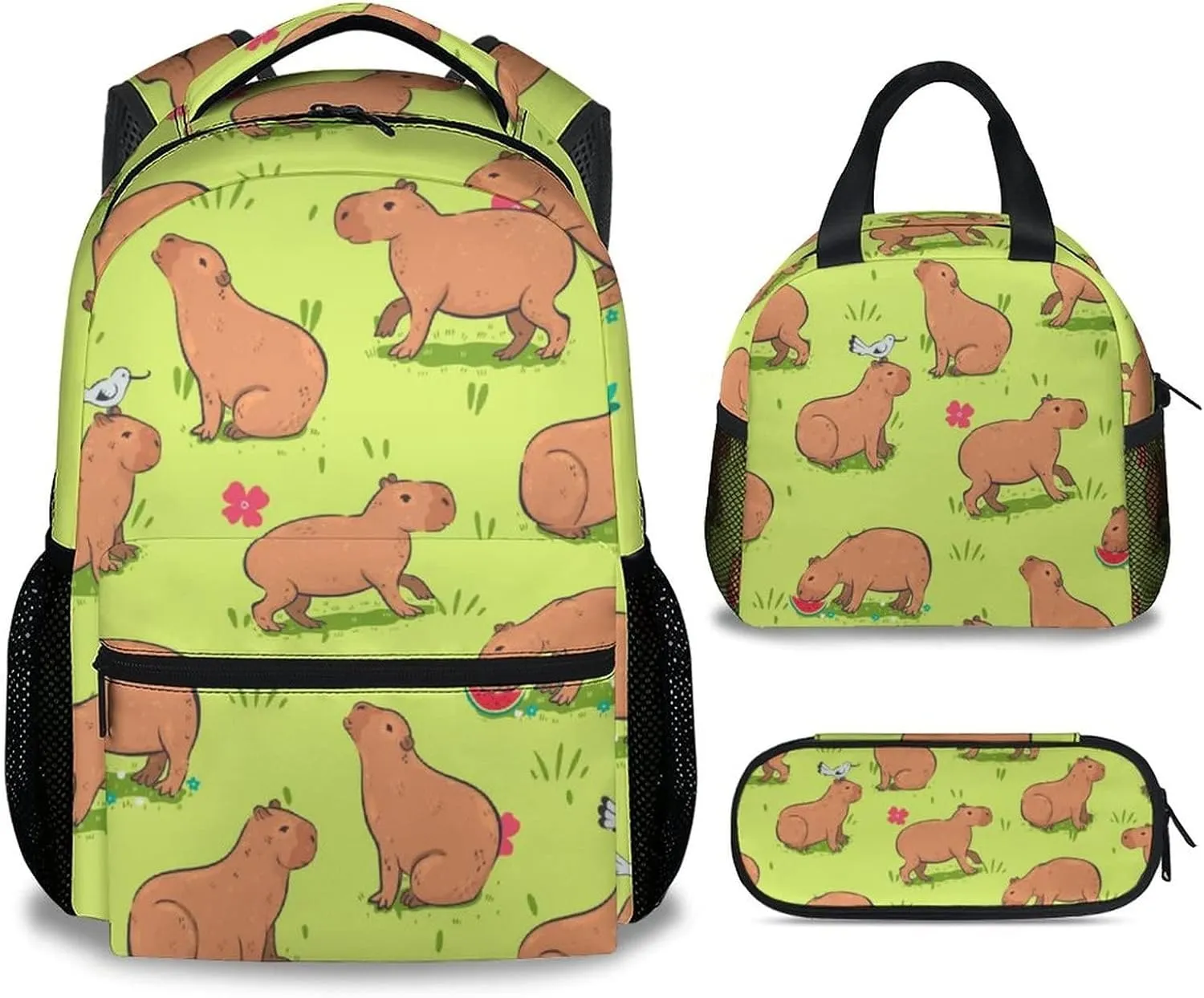 Backpack with Lunch Box and Pencil Case, Set of 3 Cute Bookbag for Girls Boys, Lightweight Large Capacity School Bag