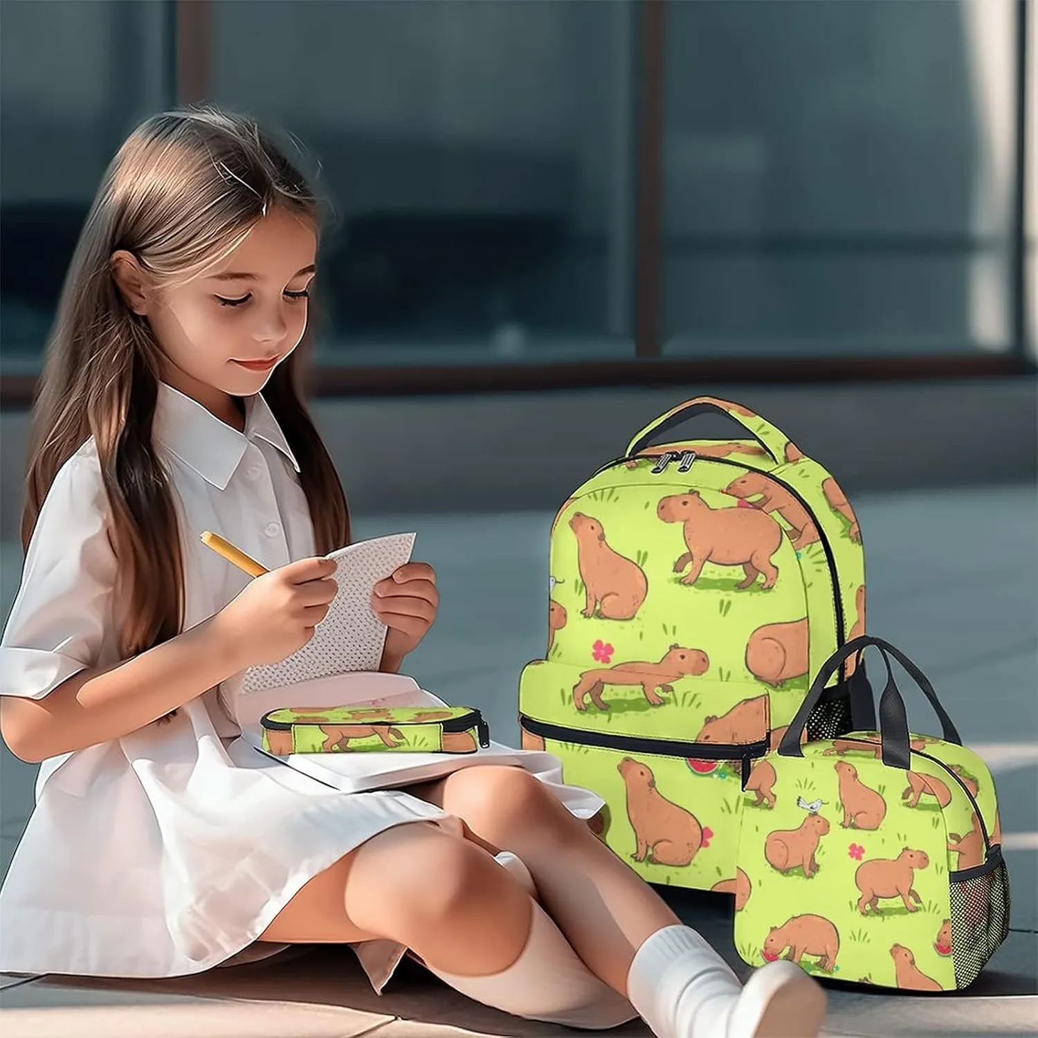 Backpack with Lunch Box and Pencil Case, Set of 3 Cute Bookbag for Girls Boys, Lightweight Large Capacity School Bag