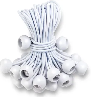 Ball Bungee Cords 8 Inch,50 PCS Bungee Ties with Balls Heavy Duty Canopy Tie Downs for Camping, Shelter,Gazebo,Projector Screen,Tent Poles with UV Resistant (White)