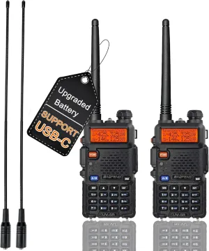 BAOFENG UV-5R Ham Radio Handheld Walkie Talkie Long Range USB-C Battery (2 Pack)