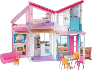 Barbie Doll House Playset, Malibu House with 25  Themed Furniture & Accessories, 6 Rooms Including 2-in-1 Transformations