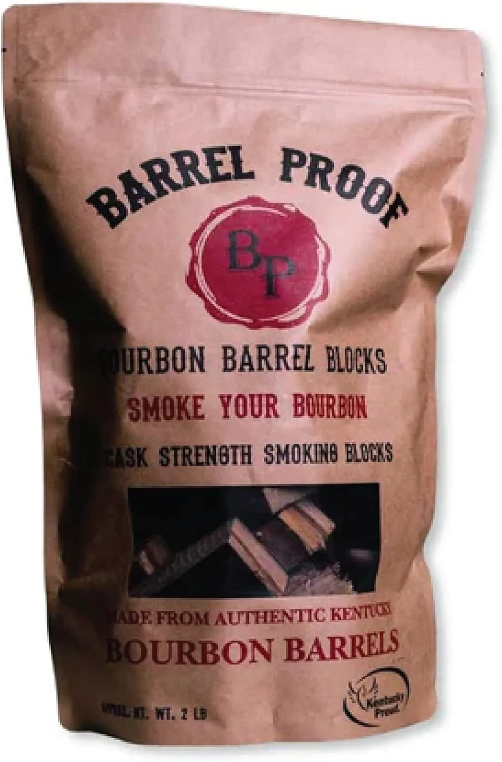 Barrel Proof Bourbon Barrel Blocks, Cask Strength Smoking Wood Chunks for Grilling, 2 Pound Resealable Bag, Natural (ACWC)