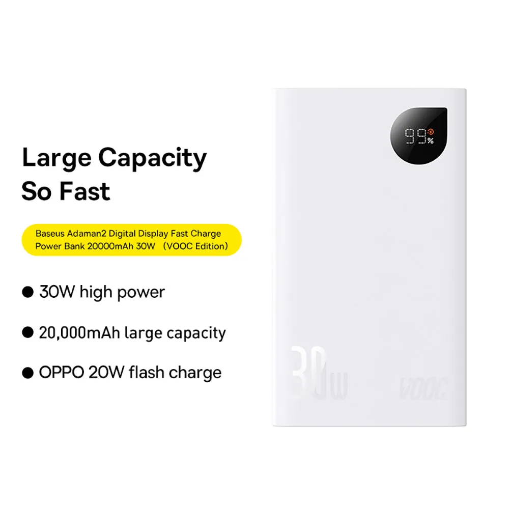 Baseus Adaman2 Digital Display Fast Charge Power Bank 20000mAh 30W (VOOC Edition) - White