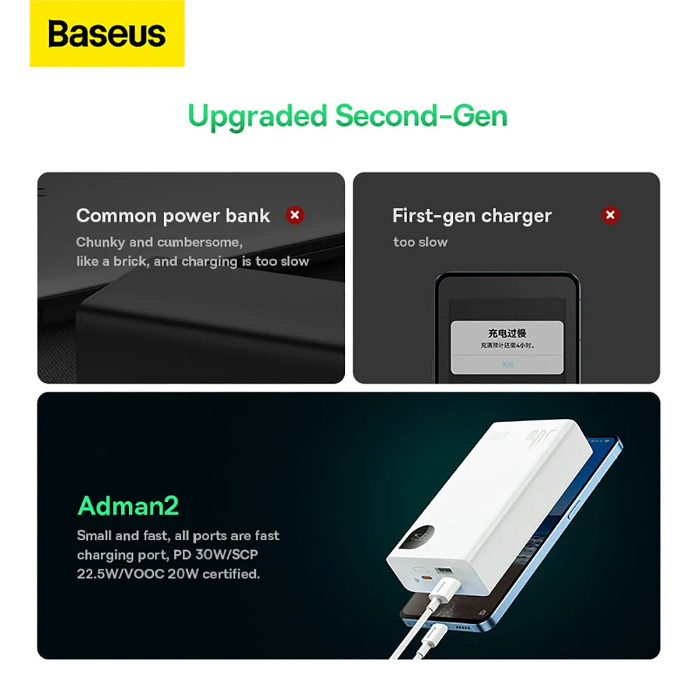 Baseus Adaman2 Digital Display Fast Charge Power Bank 20000mAh 30W (VOOC Edition) - White