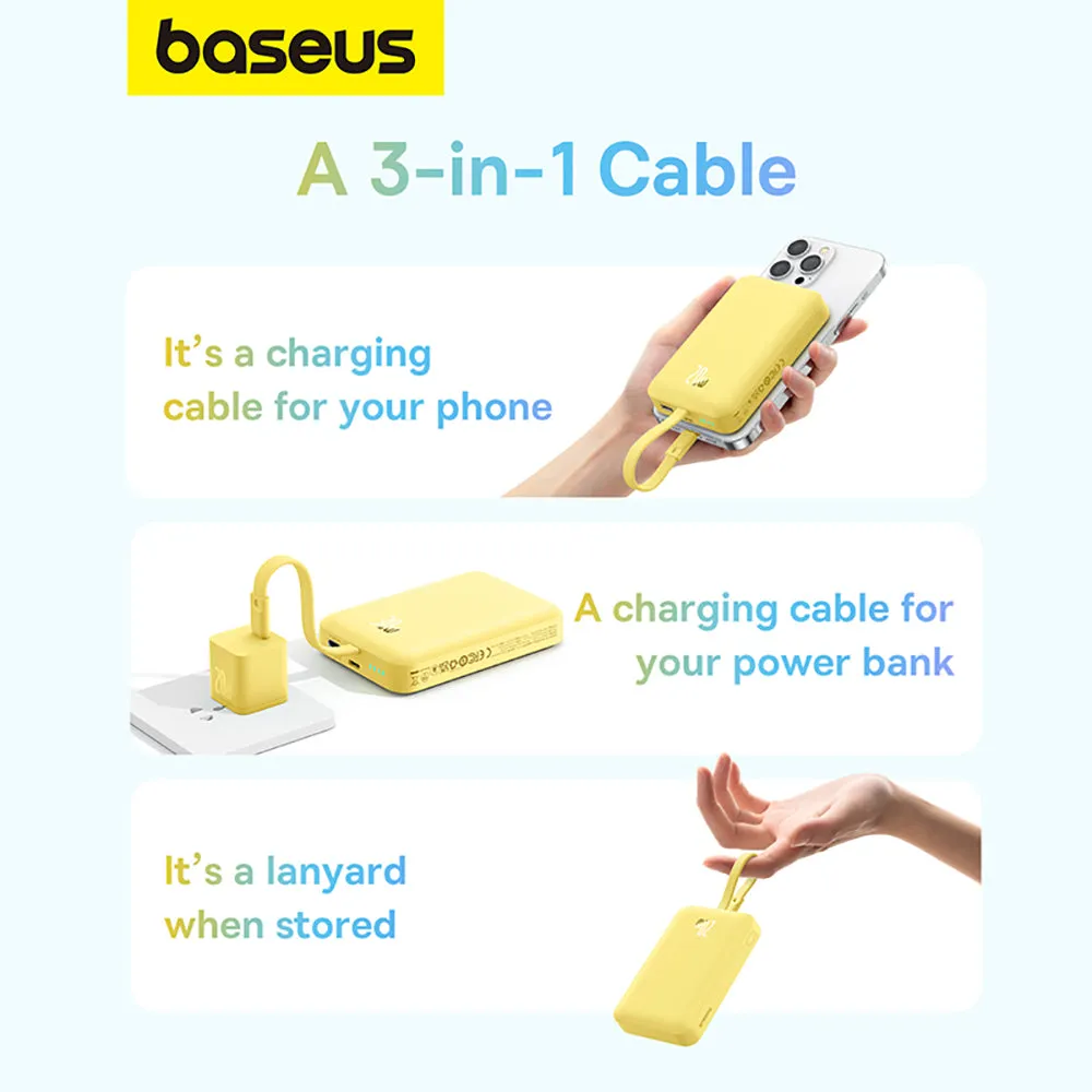 Baseus Magnetic Mini Wireless Fast Charging Power Bank for iP 10000mAh 20W Fresh Lemon Yellow - Overseas Edition
