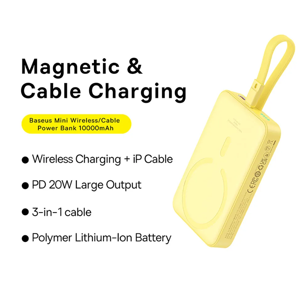 Baseus Magnetic Mini Wireless Fast Charging Power Bank for iP 10000mAh 20W Fresh Lemon Yellow - Overseas Edition