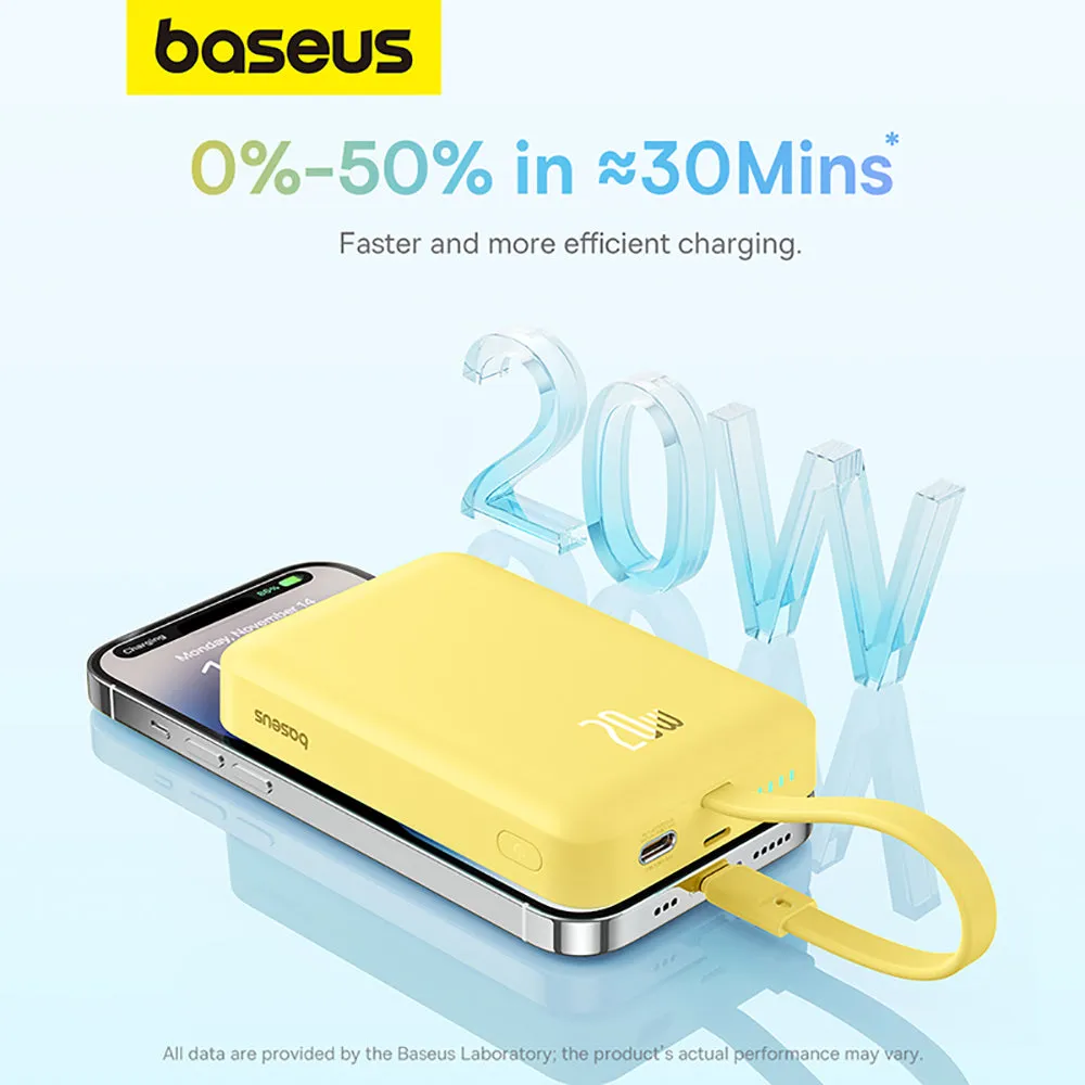 Baseus Magnetic Mini Wireless Fast Charging Power Bank for iP 10000mAh 20W Fresh Lemon Yellow - Overseas Edition