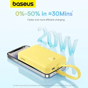 Baseus Magnetic Mini Wireless Fast Charging Power Bank for iP 10000mAh 20W Fresh Lemon Yellow - Overseas Edition
