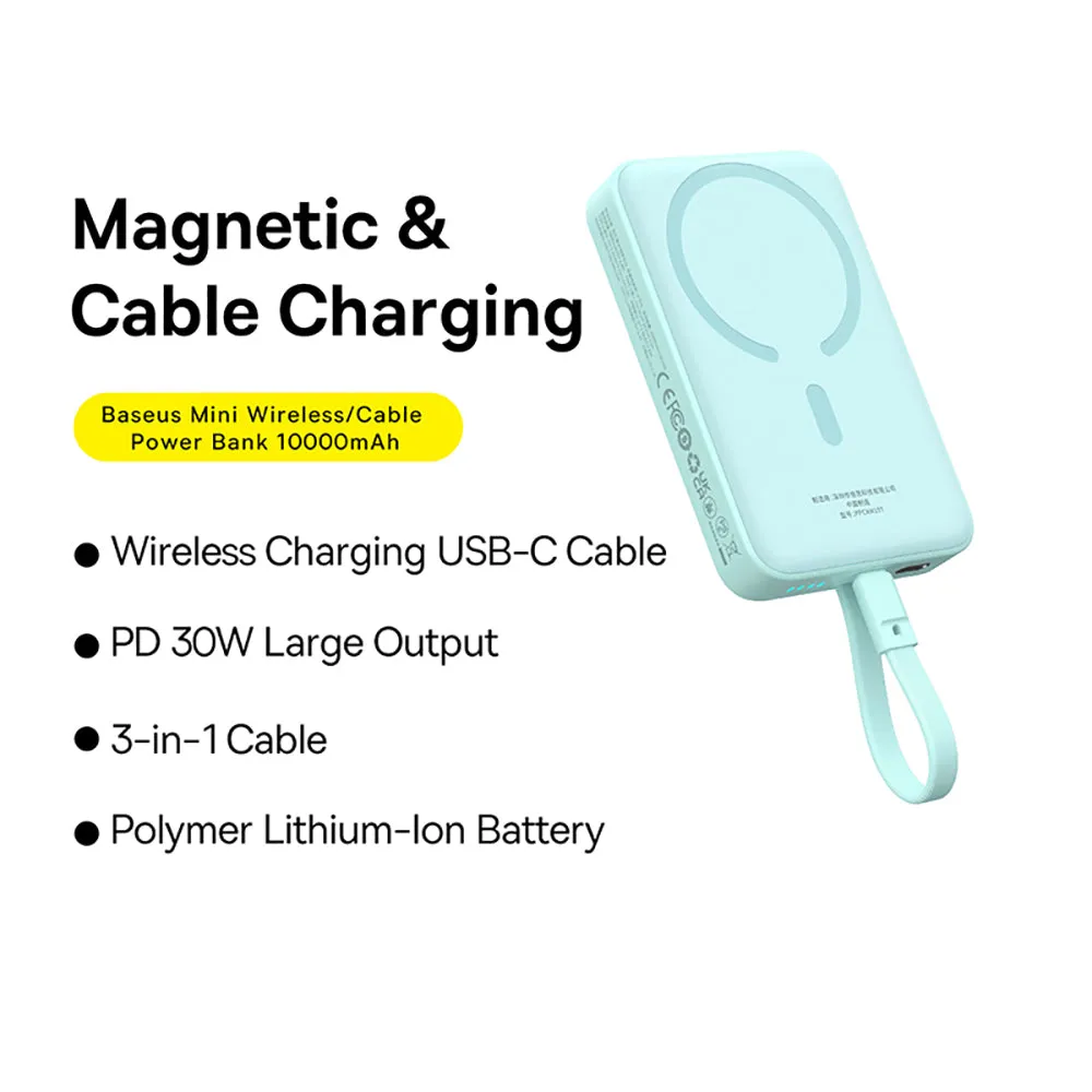Baseus Magnetic Mini Wireless Fast Charging Power Bank Type-C 10000mAh 30W Mint Green