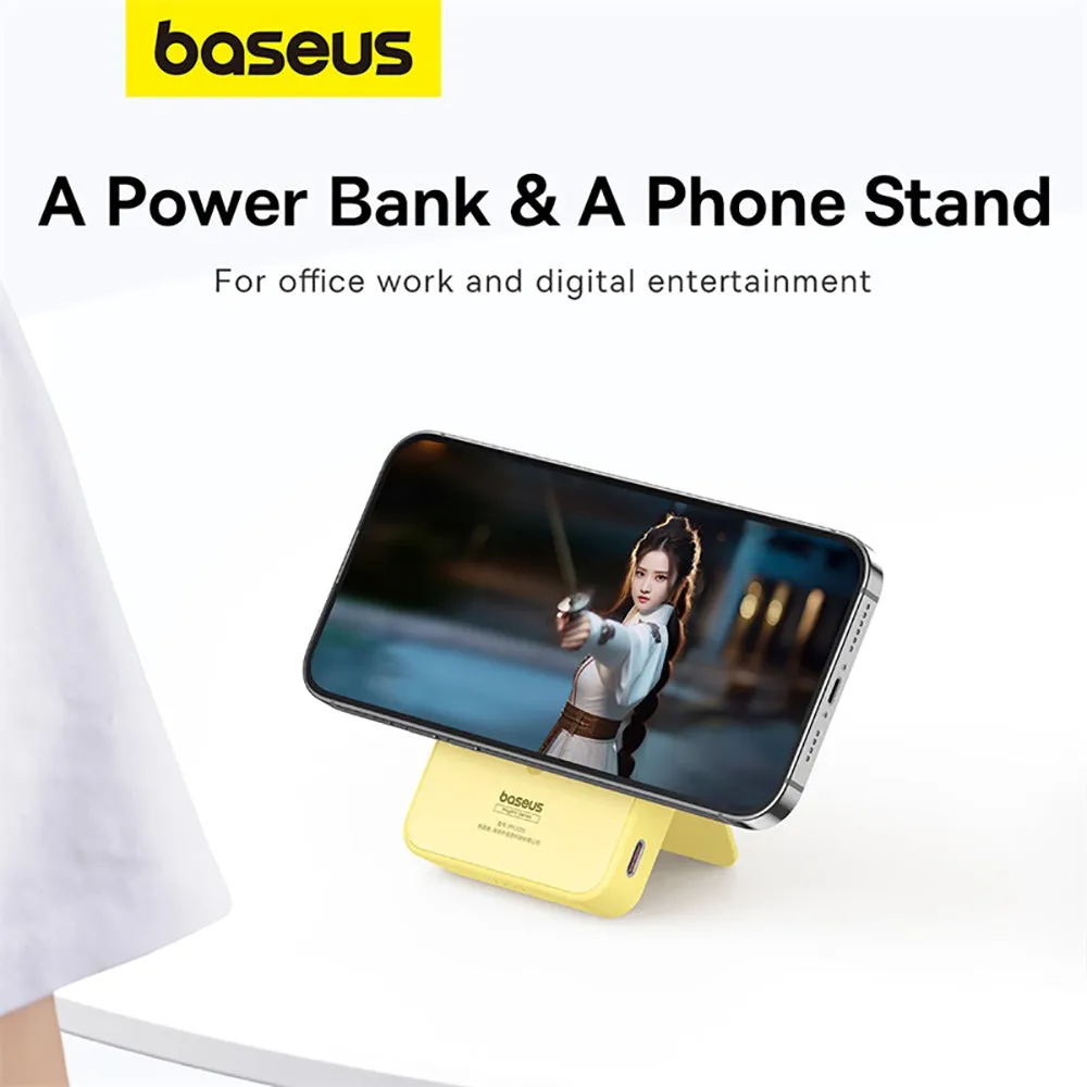 Baseus MagPro Magnetic Power Bank and Phone Stand 5000mAh 20W - Fresh Lemon Yellow