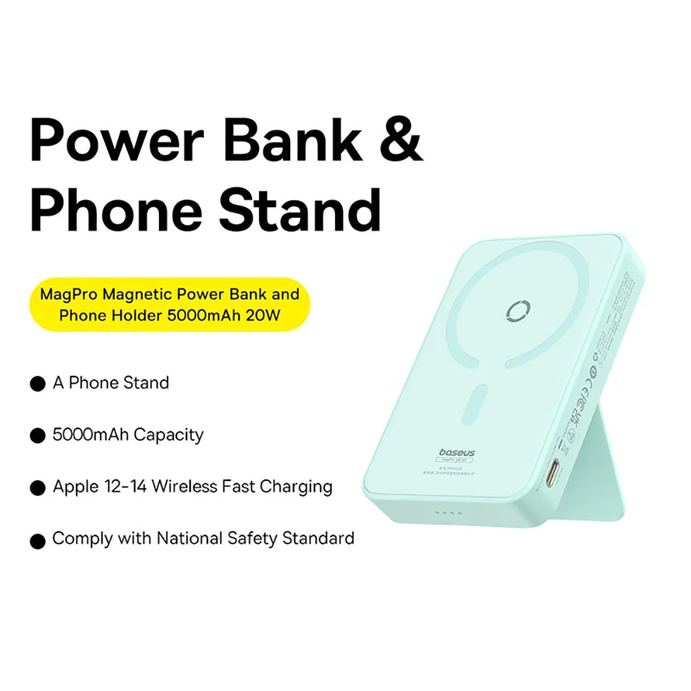 Baseus MagPro Magnetic Wireless Charging Power Bank and Stand 5000mAh 20W Mint Green