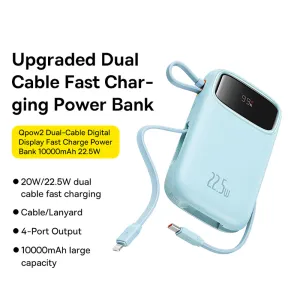 Baseus Qpow2 Dual-Cable Digital Display Fast Charge Power Bank 10000mAh 22.5W - Starry Sea Blue