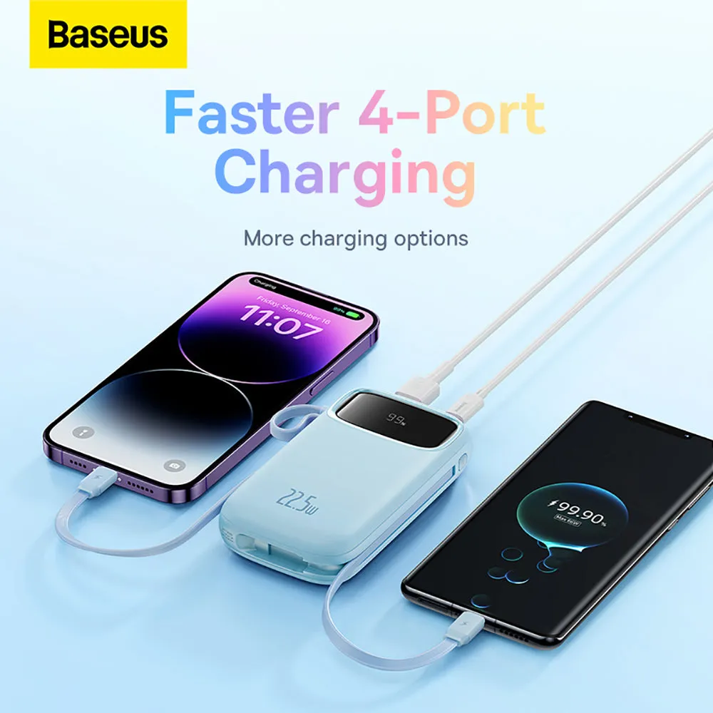 Baseus Qpow2 Dual-Cable Digital Display Fast Charge Power Bank 10000mAh 22.5W - Starry Sea Blue
