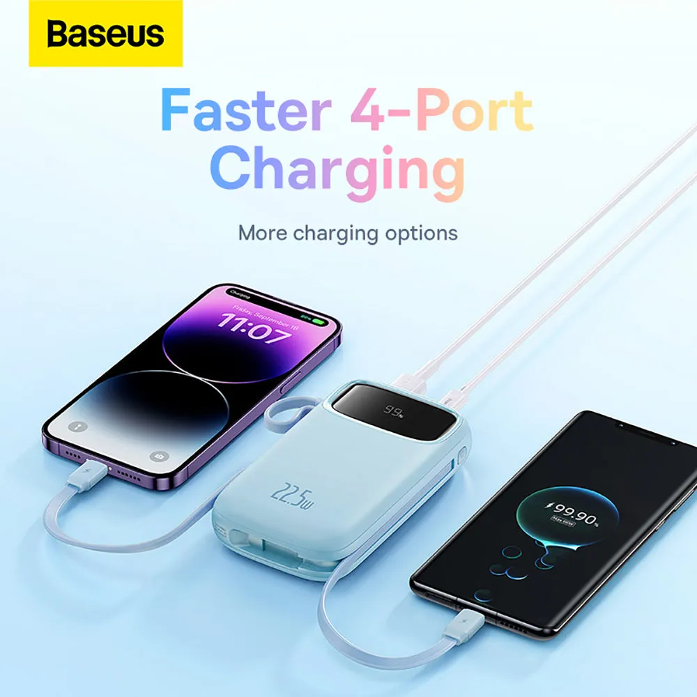 Baseus Qpow2 Dual-Cable Digital Display Fast Charge Power Bank 20000mAh 22.5W - Starry Blue