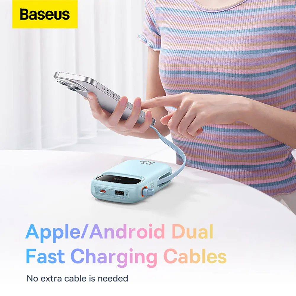 Baseus Qpow2 Dual-Cable Digital Display Fast Charge Power Bank 20000mAh 22.5W - Starry Blue