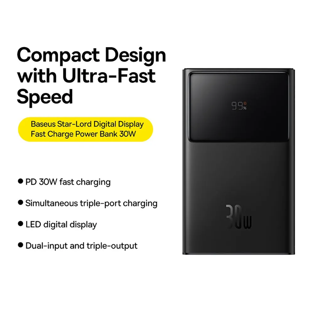 Baseus Star-Lord Digital Display Fast Charge Power Bank 10000mAh 30W - Black
