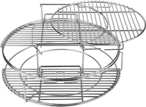 BBQ Expander Rack Kit, Large Green Egg Grill Accessories - BGE Kamado Grill Parts Includes 2-Piece Multi-Function Rack, 1-Piece Conveggtor Basket, 2 Half-Moon Cooking Grids, Heavy-Duty Stainless Steel