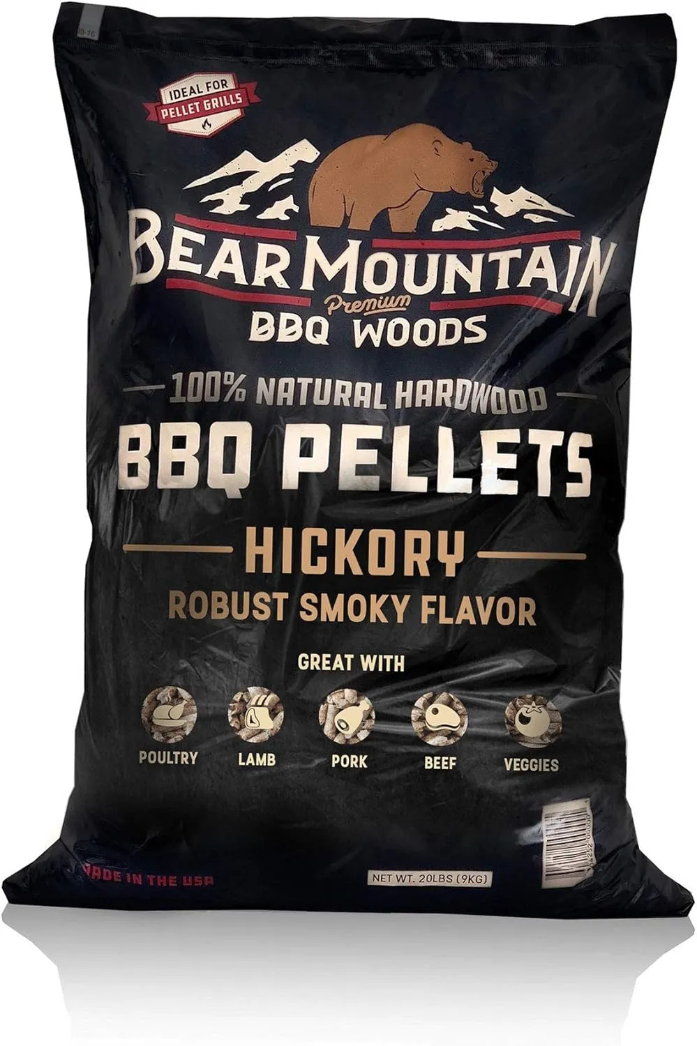 Bear Mountain 2-Pack All Natural Wood Pellets for Smoker, Grill & BBQ, 20 Lbs, Hickory - Premium Hardwood Barbecue Pellets for Indoor and Outdoor Grilling