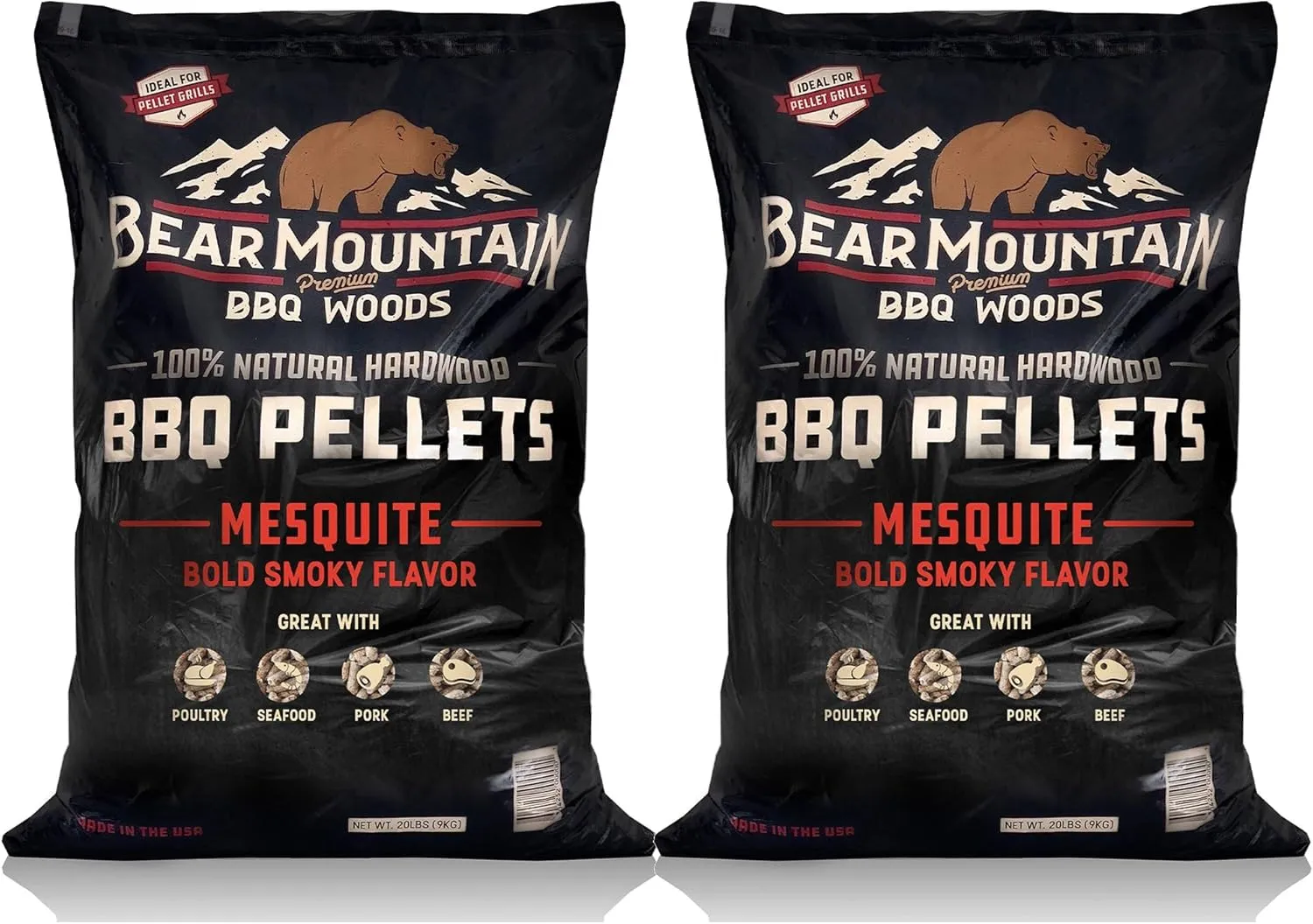 Bear Mountain BBQ Premium All Natural Mesquite Smoker Wood Chip Pellets for Outdoor Gas, Charcoal, and Electric Grills, 40 Pound (2 Pack)