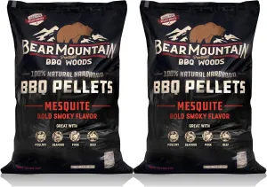 Bear Mountain BBQ Premium All Natural Mesquite Smoker Wood Chip Pellets for Outdoor Gas, Charcoal, and Electric Grills, 40 Pound (2 Pack)