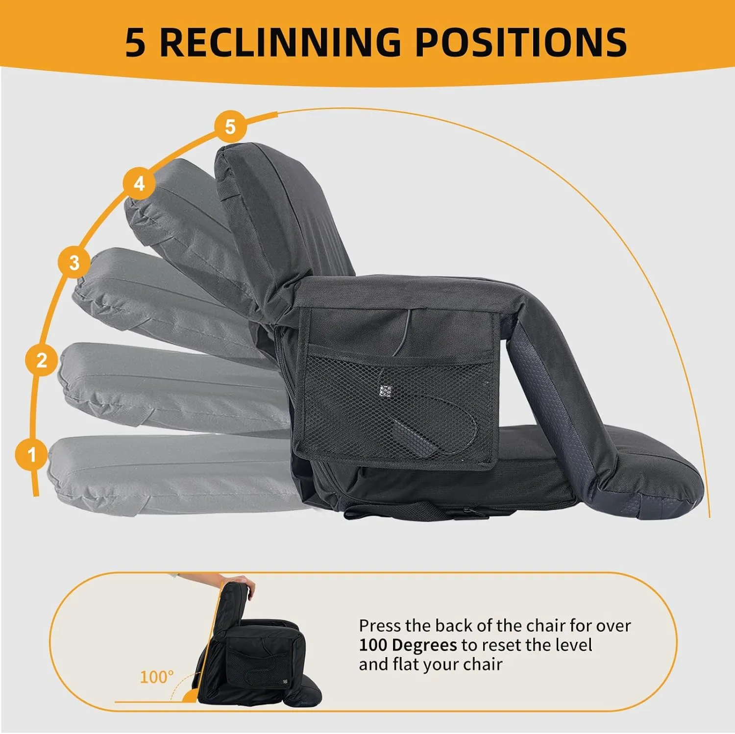 Begonia.K Cooling Fan Stadium Seat for Bleacher with Back Support, Portable and Lightweight Cooling Bleacher Seat with Backrest, 5 Reclining Positions, 5 Levels of Wind for Outdoor Sports Camping
