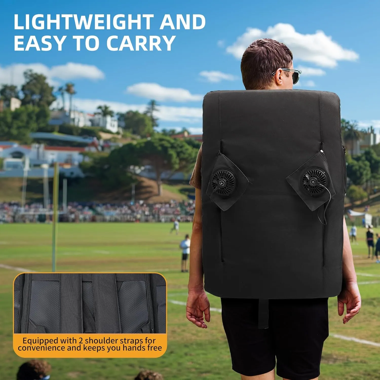 Begonia.K Cooling Fan Stadium Seat for Bleacher with Back Support, Portable and Lightweight Cooling Bleacher Seat with Backrest, 5 Reclining Positions, 5 Levels of Wind for Outdoor Sports Camping