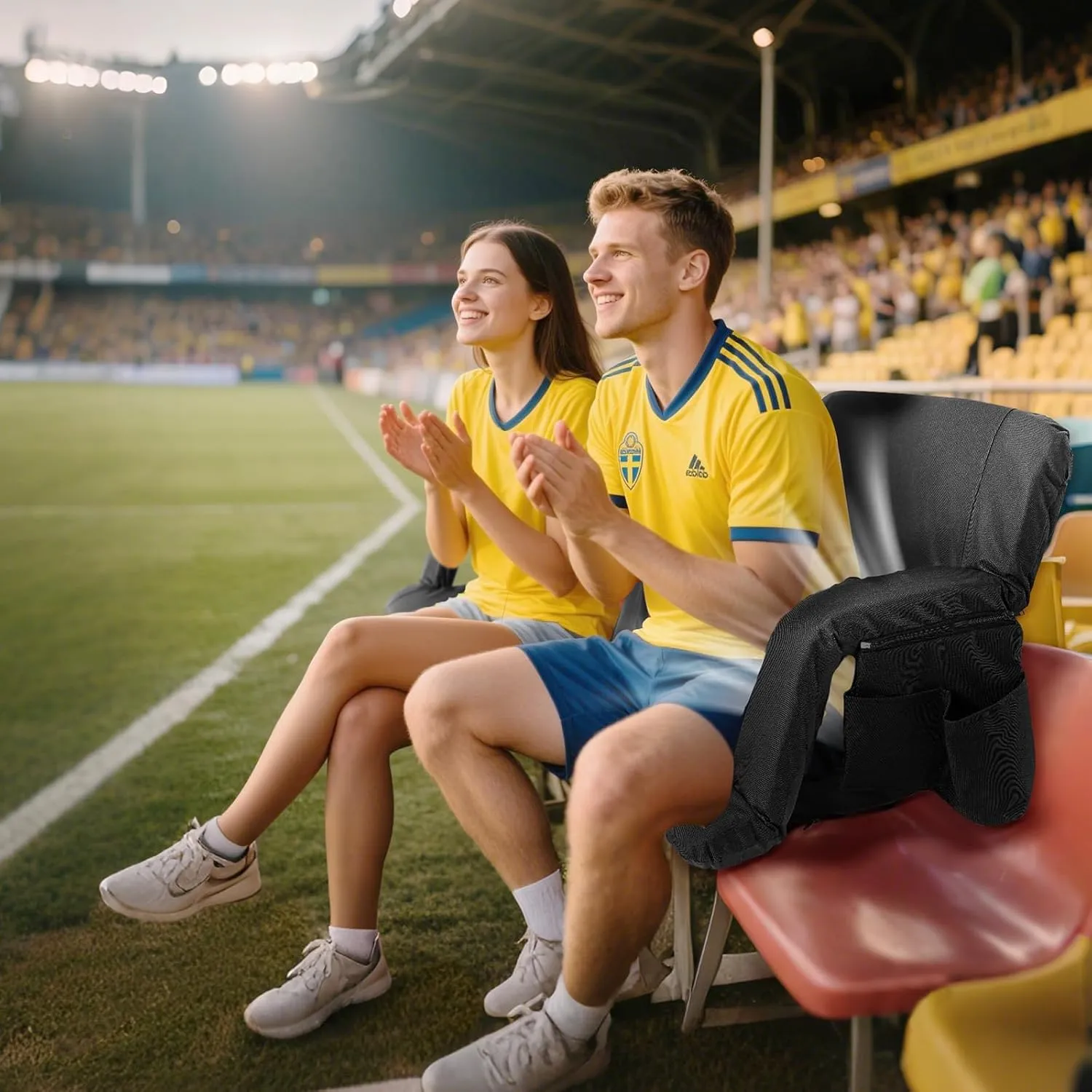 Begonia.K Cooling Fan Stadium Seat for Bleacher with Back Support, Portable and Lightweight Cooling Bleacher Seat with Backrest, 5 Reclining Positions, 5 Levels of Wind for Outdoor Sports Camping