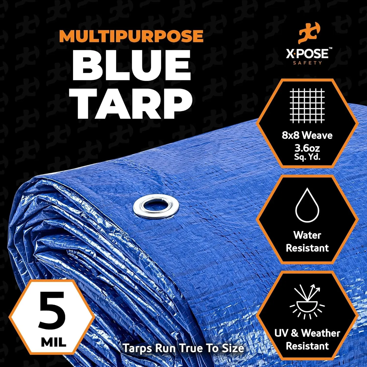 Better Blue Poly Tarp 10' x 20' - Multipurpose Protective Cover - Lightweight, Durable, Waterproof, Weather Proof - 5 Mil Thick Polyethylene - by Xpose Safety