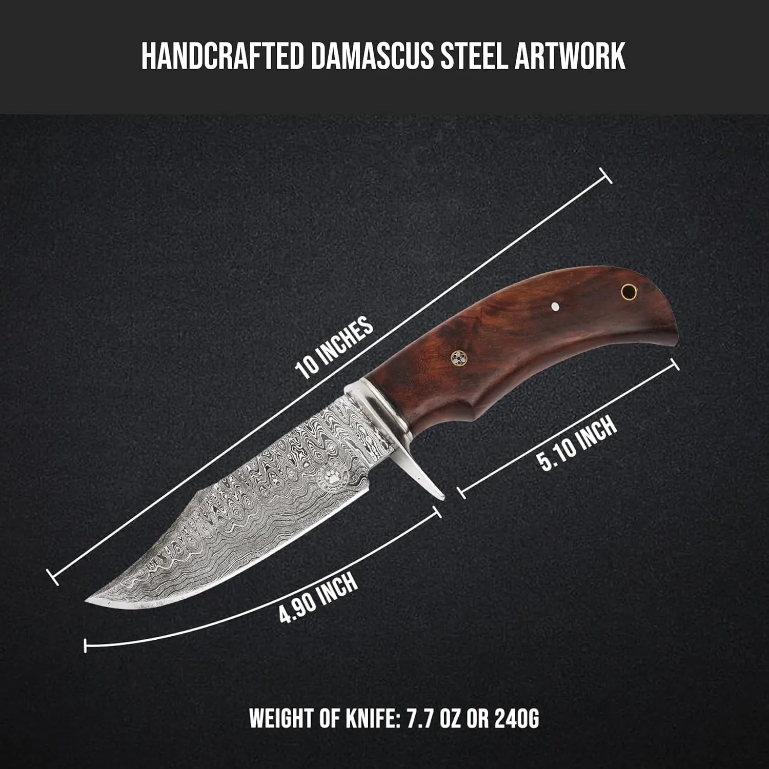 BIGCAT ROAR Handmade Damascus Camping Knife - Bushcraft Fixed Blade Outdoor Knife with Sheath and Walnut Wood Handle - 10″ EDC Skinning Knife - Bear Hunter