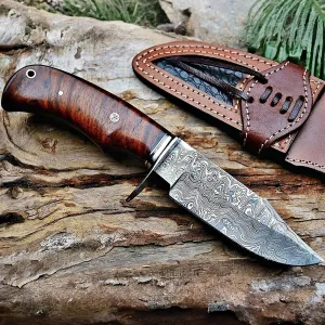 BIGCAT ROAR Handmade Damascus Camping Knife - Bushcraft Fixed Blade Outdoor Knife with Sheath and Walnut Wood Handle - 10″ EDC Skinning Knife - Bear Hunter